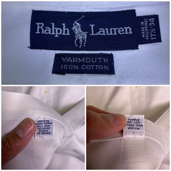 Ralph Lauren Shirt 17.5 45 Mens L/S OCBD Yarmouth White Flesh Pony **FLAWS** - Picture 5 of 7